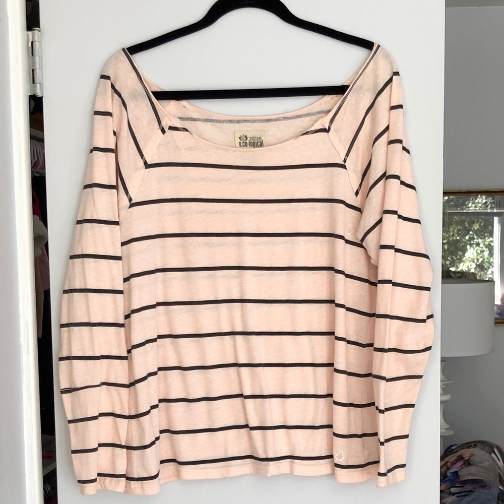 Volcom, pink striped, off the shoulder yoga top